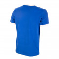 Maillot de foot de de l'équipe de la République Démocratique Allemande, RDA, de 1974, de couleur bleue. Vue de derrière.