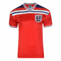 Maillot rétro Angleterre 1982,  extérieur en couleur rouge de la Coupe du Monde Espagne 1982.  Avec le blason des trois léopards et les roses Tudor.